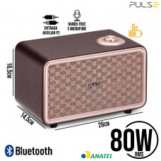 Caixa de Som Retrô 80W RMS Bluetooth 4.2/Aux/TWS Couro Presley Pulse SP367 Multilaser